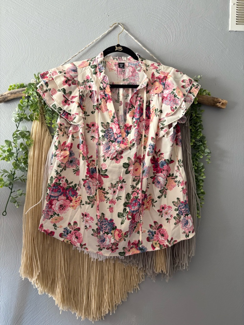 SHEIN Cream Blouse with Pink Floral Print